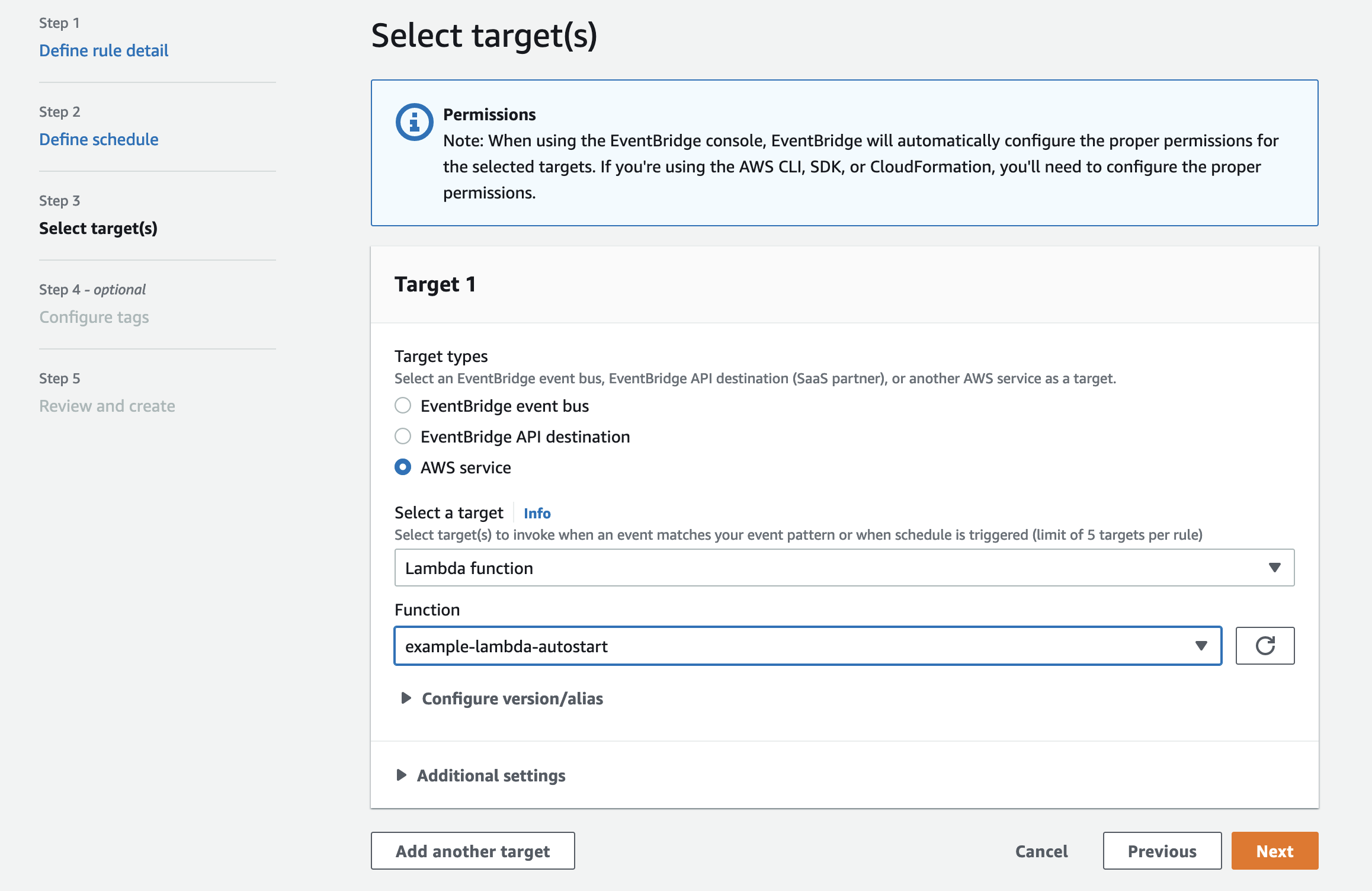 Lambda setting in Event Bridge rule